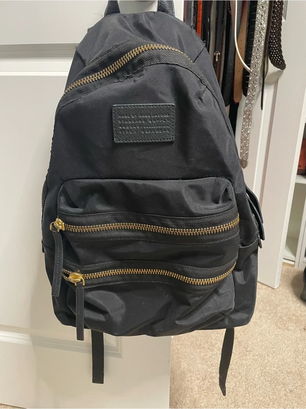 Marc By Marc Jacobs Black Nylon Backpack with Gold Hardware